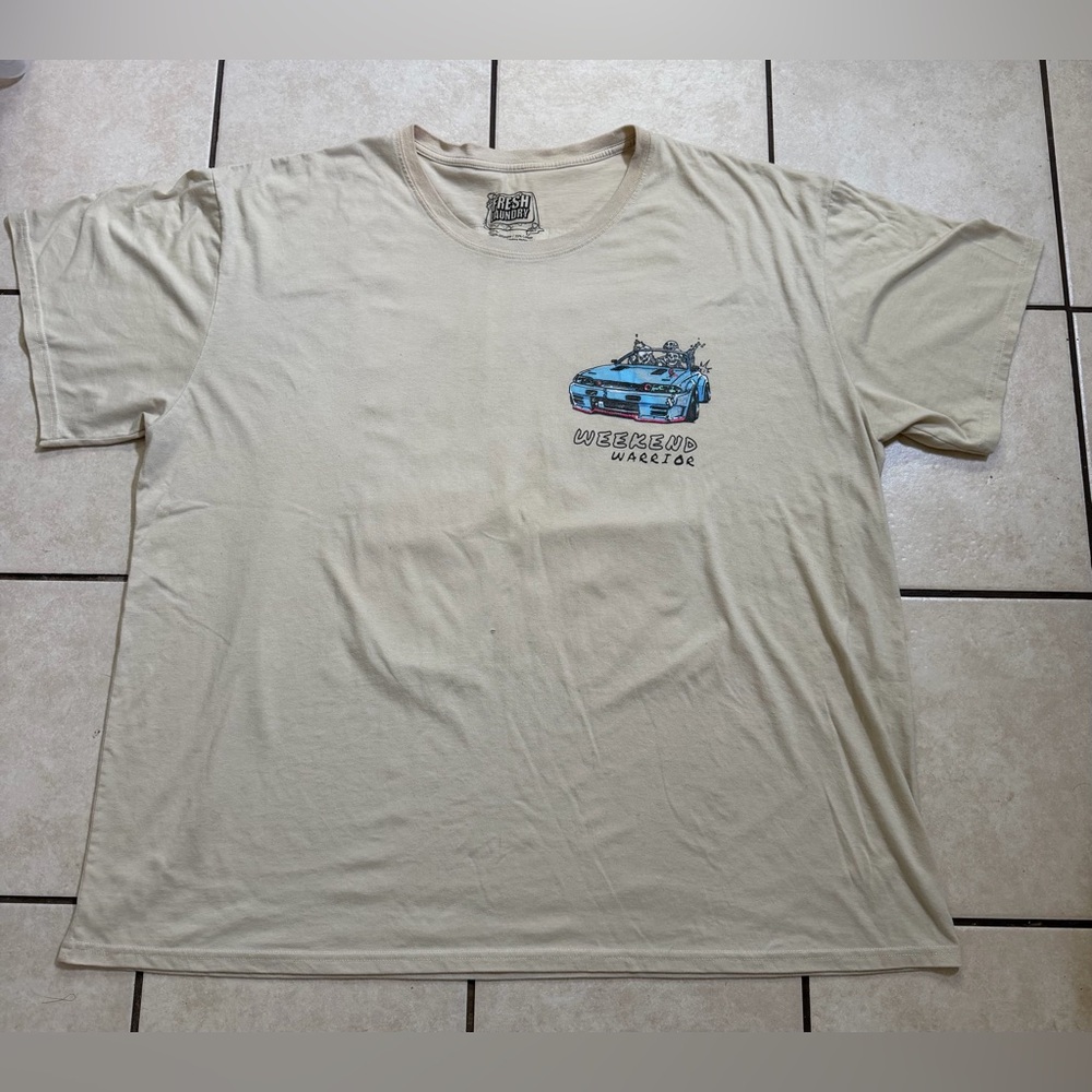 Weekend Ride Beige Graphic Tee with Blue Car